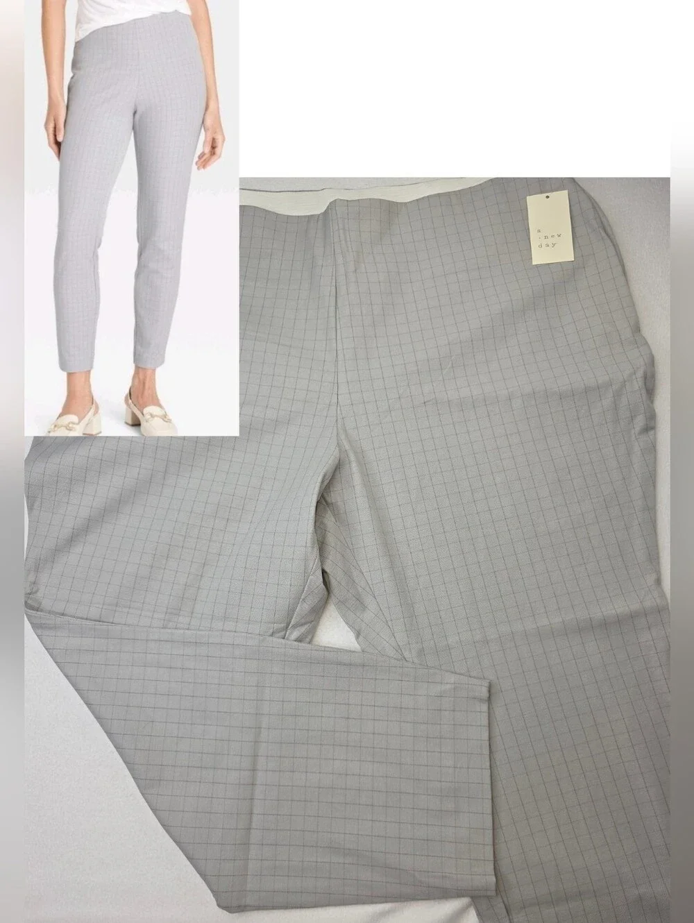 NWT A New Day 22W Light Gray Plaid Slim Tailored Ankle Pants CY-3862
